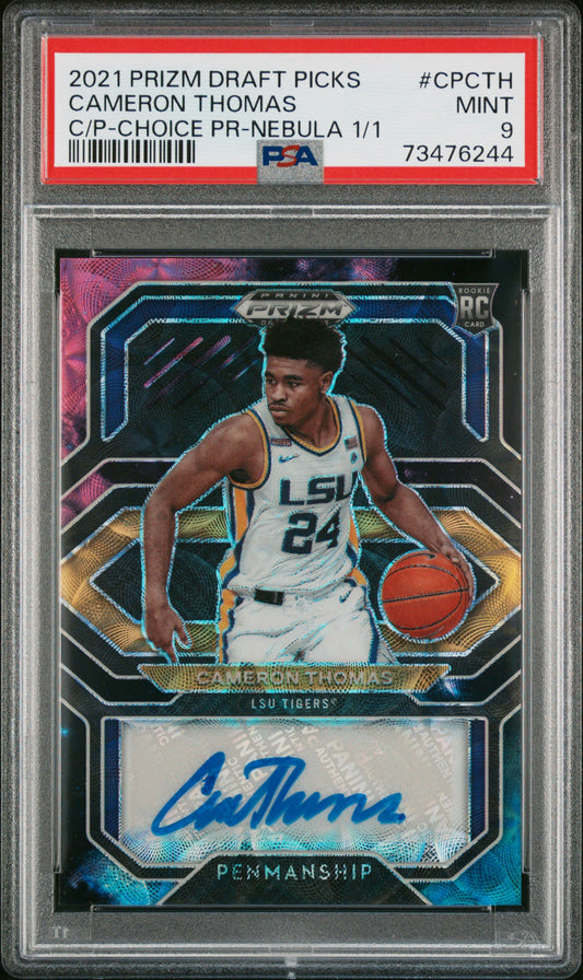 Cameron Thomas 2021 Panini Prizm Draft Picks Choice Nebula Auto #1/1 PSA 9 Mint