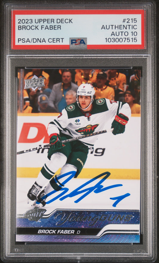 Brock Faber 2023 Upper Deck Rookie #215 PSA Auth Auto 10 7515