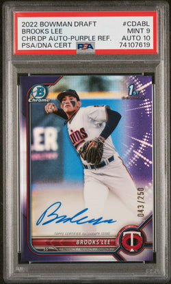 Brooks Lee 2022 Bowman Chrome Draft Purple Refractor Auto #43/250 PSA 9 Auto 10