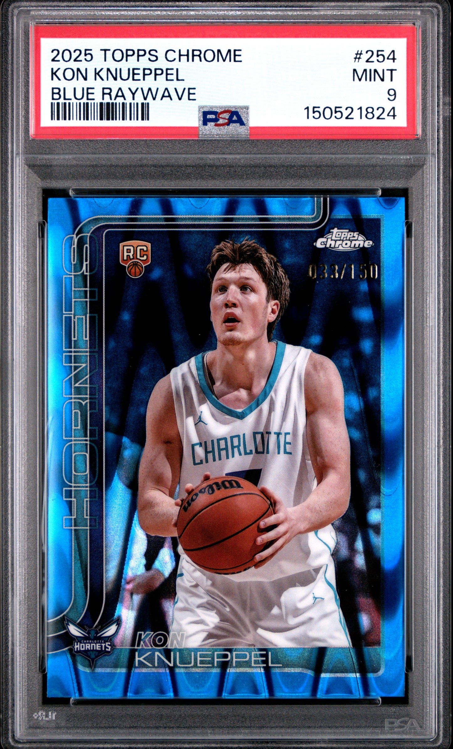 Kon Knueppel 2-25 Topps Chrome Rookie #254 Blue Raywave #33/150 PSA 9 Mint