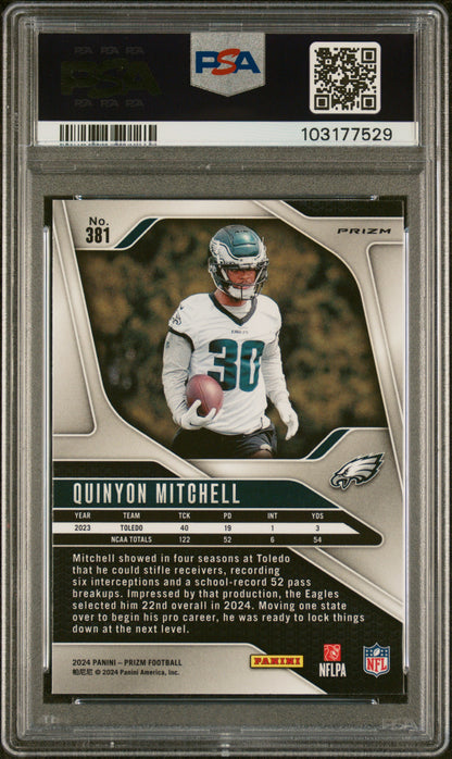 Quinyon Mitchell 2024 Panini Prizm Rookie #381 White Sparkle PSA 9 Mint