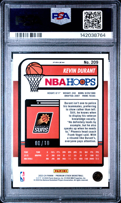 Kevin Durant 2023 Hoops Premium Stock #209 Gold Pulsar #8/10 PSA 10 Gem Mint