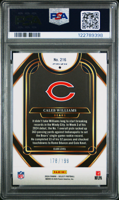 Caleb Williams 2024 Panini Select Rookie #219 White Shock #178/199 PSA 9 Mint