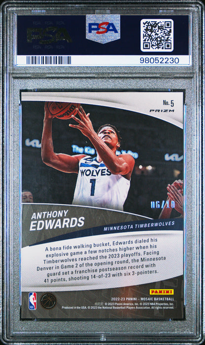 Anthony Edwards 2022 Panini Mosaic Green Fluorescent Elevate #6/10 PSA 10 Gem Mint