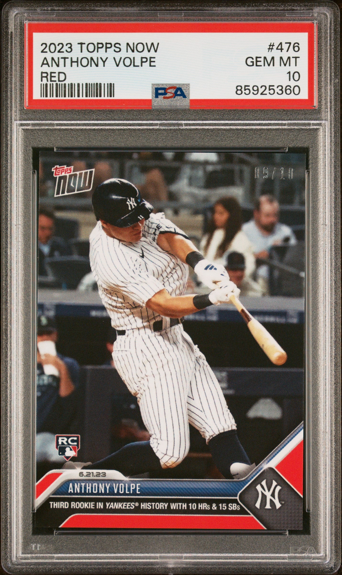 Anthony Volpe 2023 Topps Now Rookie #476 Red #9/10 PSA 10 Gem Mint