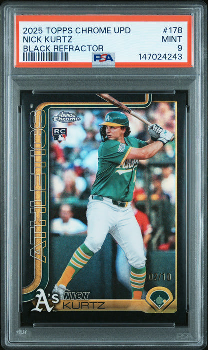 Nick Kurtz 2025 Topps Chrome Update #US178 Black Refractor #2/10 PSA 9 Mint