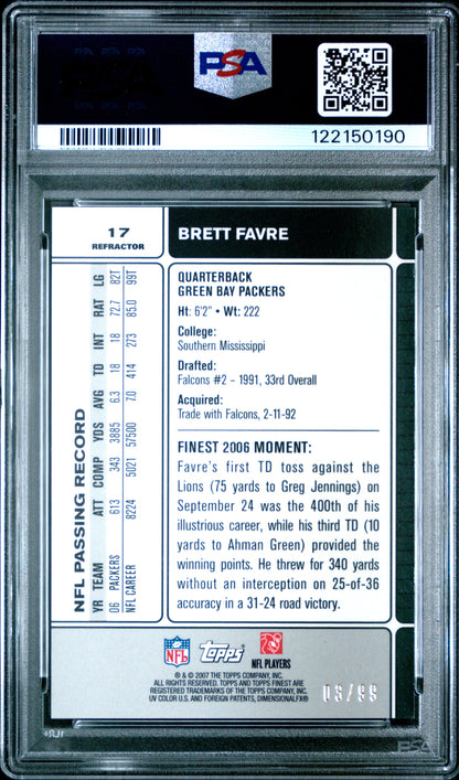 Brett Favre 2007 Topps Finest #17 Black Refractor #3/99 PSA 10 Gem Mint