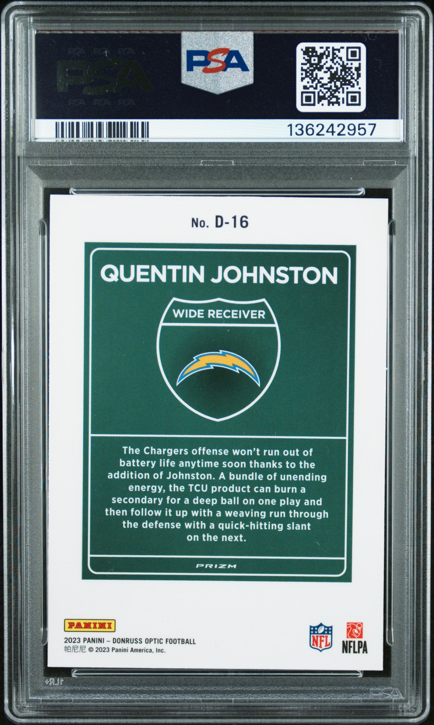 Quentin Johnson 2023 Donruss Optic Rookie Downtown PSA 10 Gem Mint