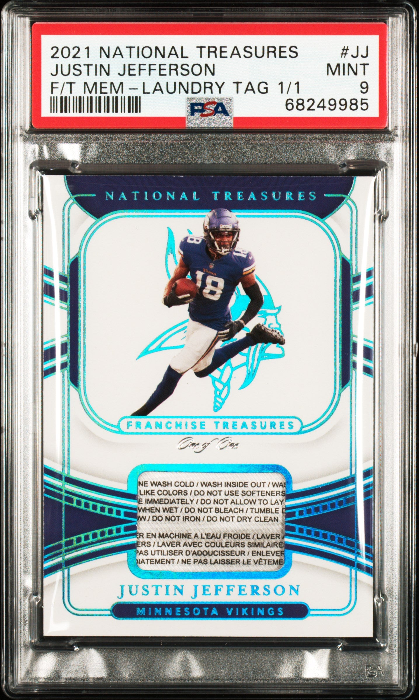 Justin Jefferson 2021 Panini National Treasures 1/1 Laundry Tag PSA 9 Mint