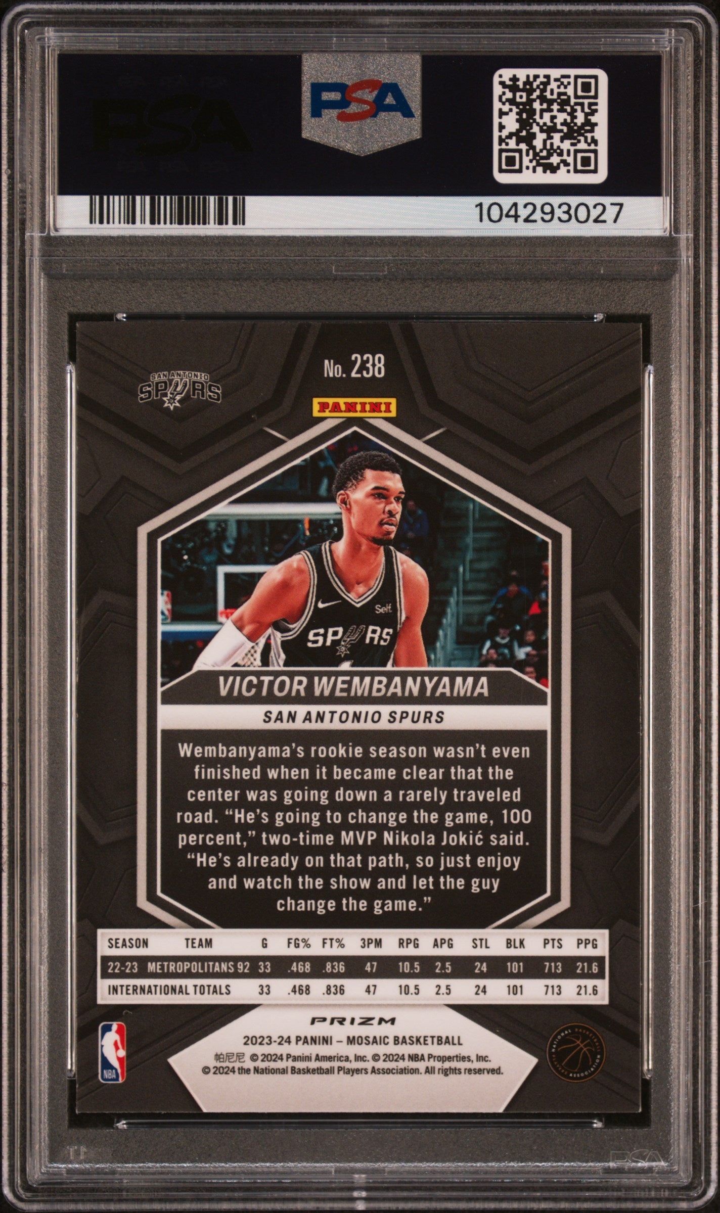 Victor Wembanyama 2023 Panini Mosaic #238 PSA 9 Mint 3027