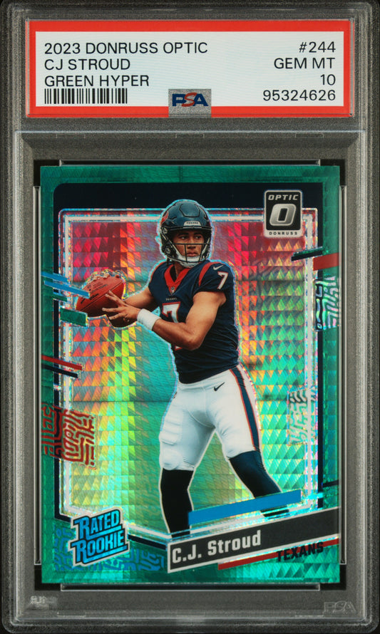 C.J. Stroud 2023 Donruss Optic #244 Green Hyper PSA 10 Gem Mint