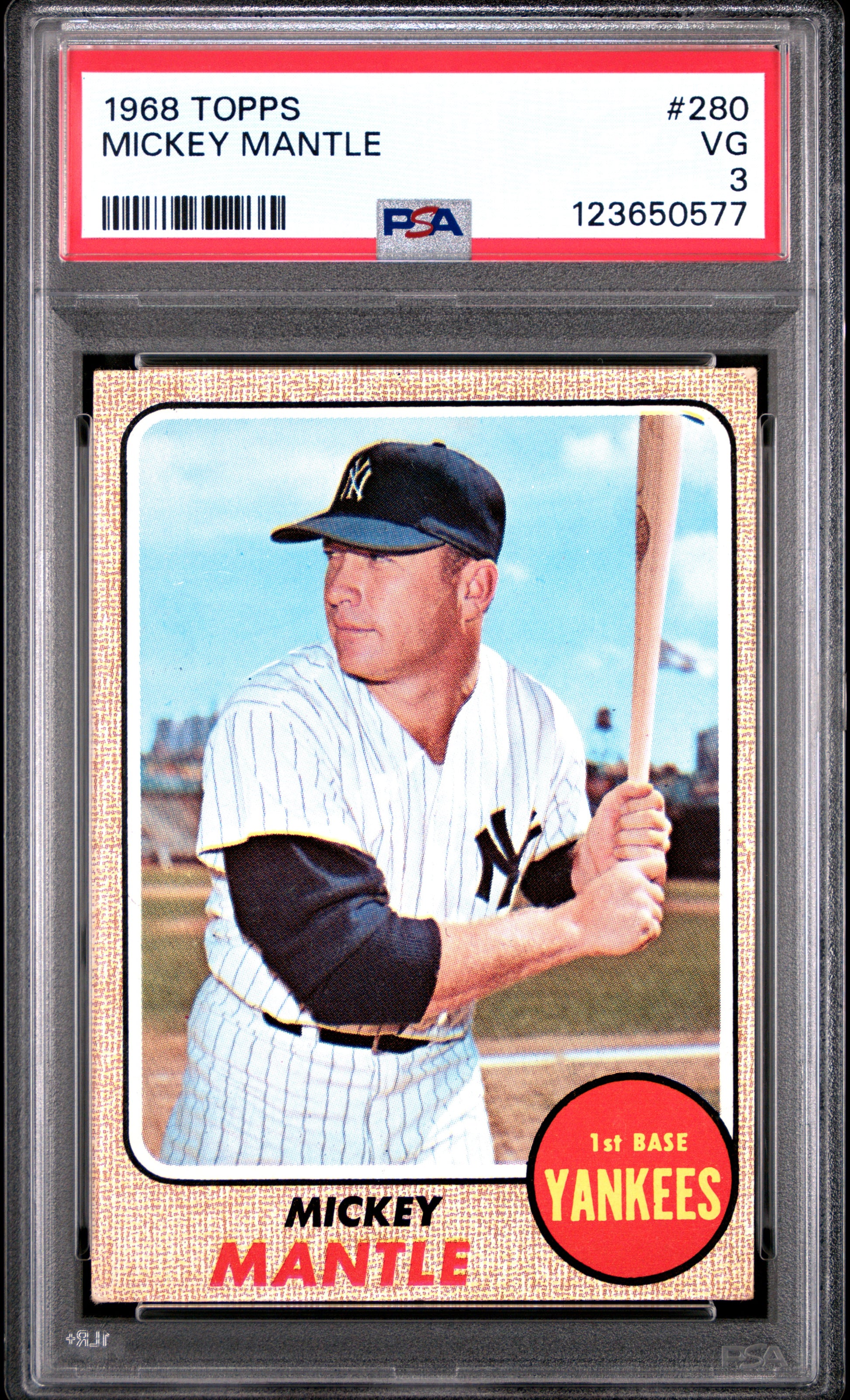 Mickey Mantle 1968 Topps #280 PSA 3 Very Good 0577