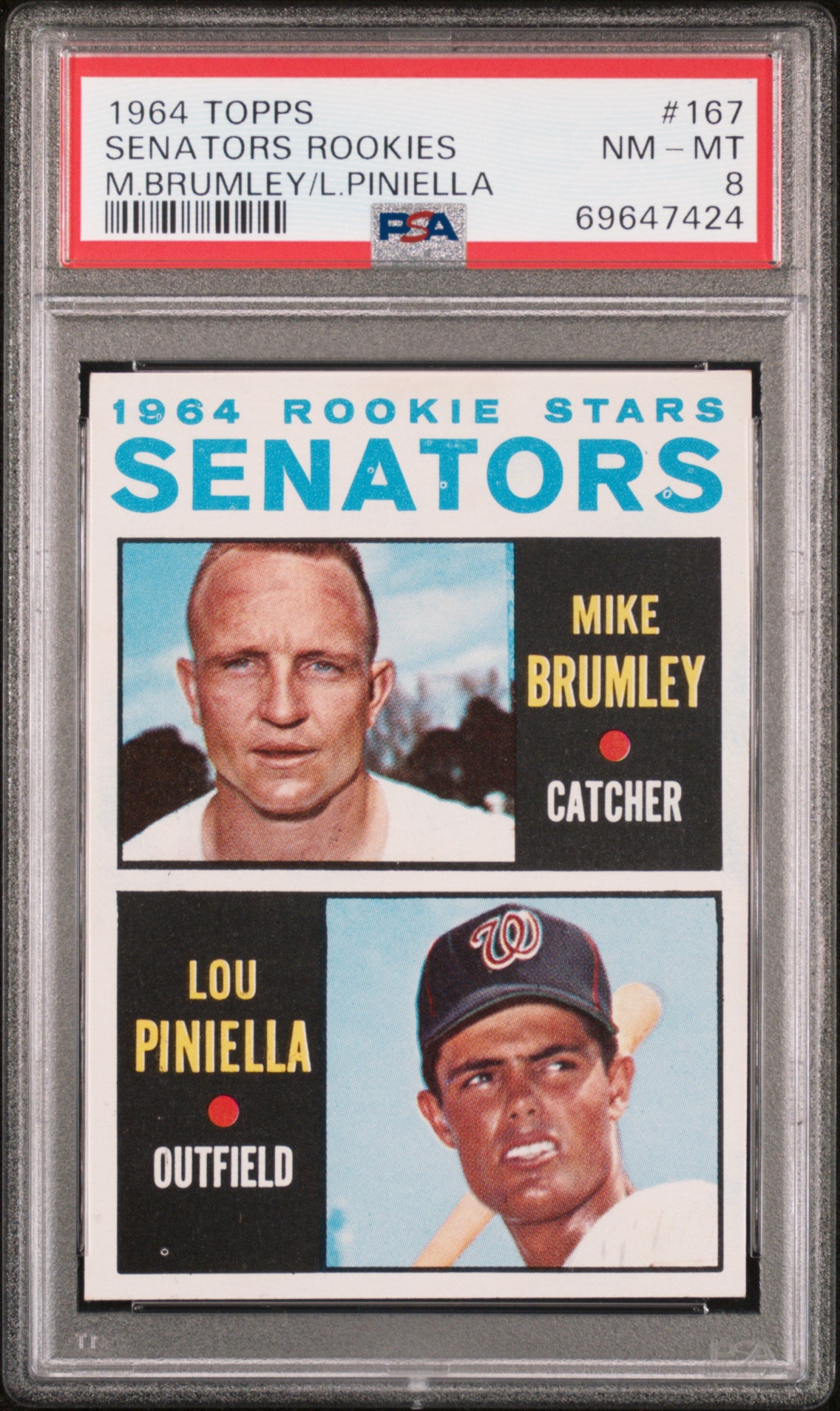 Lou Pinella 1964 Topps Rookie #167 PSA 8 Nm-Mint