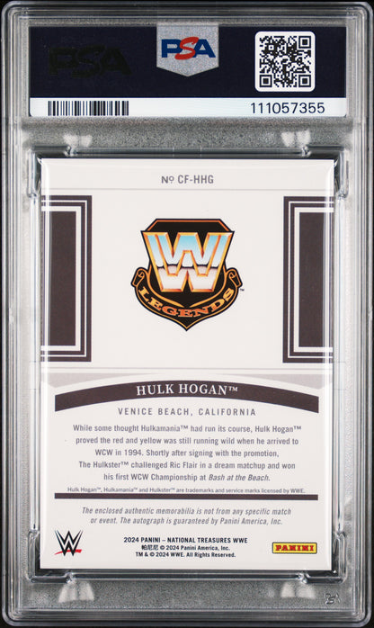 Hulk Hogan 2024 Panini National Treasures WWE Clutch Factor Material Auto #48/99 PSA 8 Nm-Mint