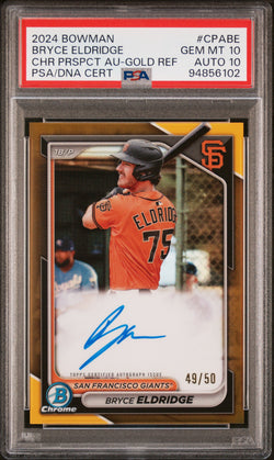 Bryce Eldridge 2024 Bowman Chrome Gold Refractor Auto #49/50 PSA 10 Auto 10