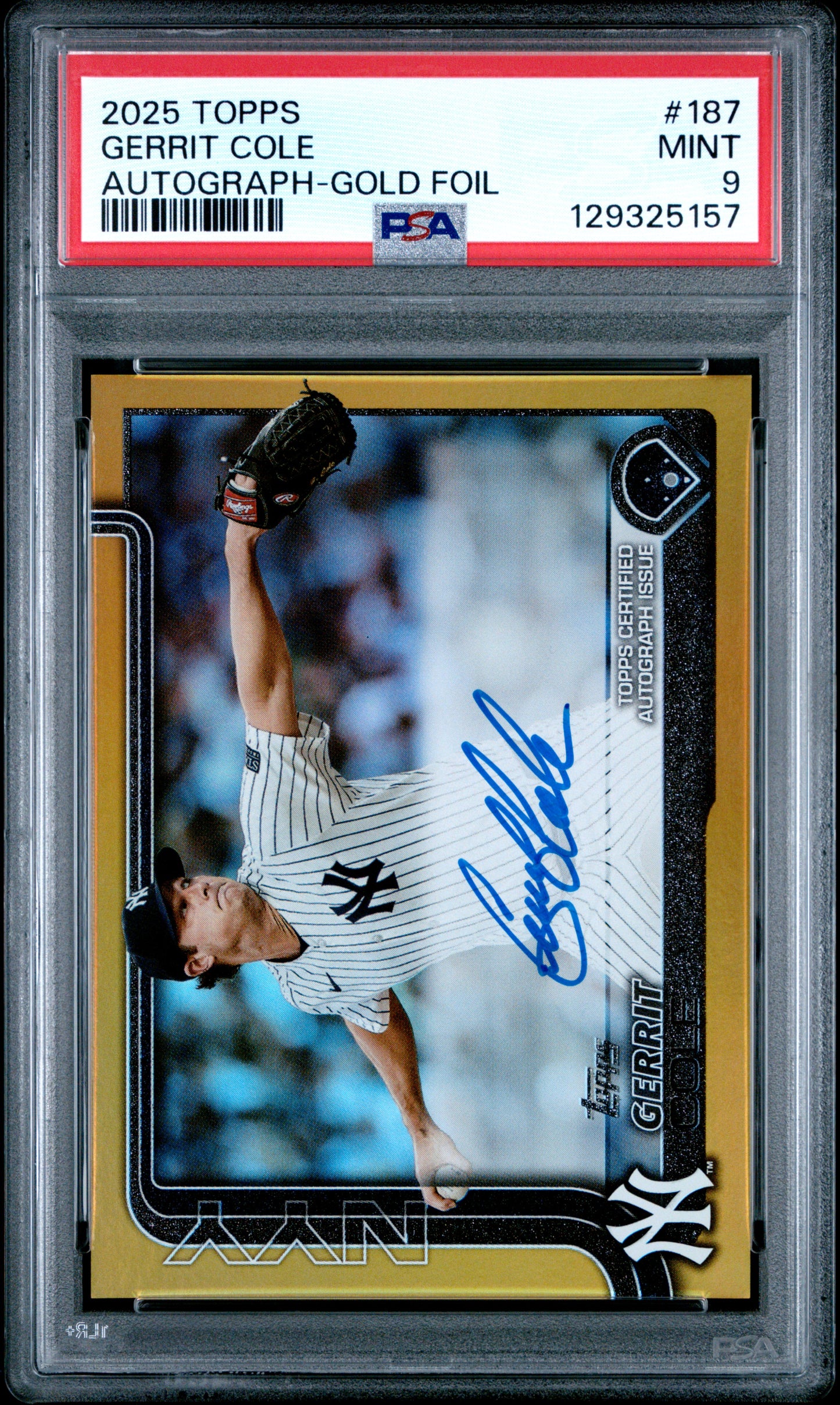 Gerrit Cole 2025 Topps Gold Foil Autograph #37/50 PSA 9 Mint