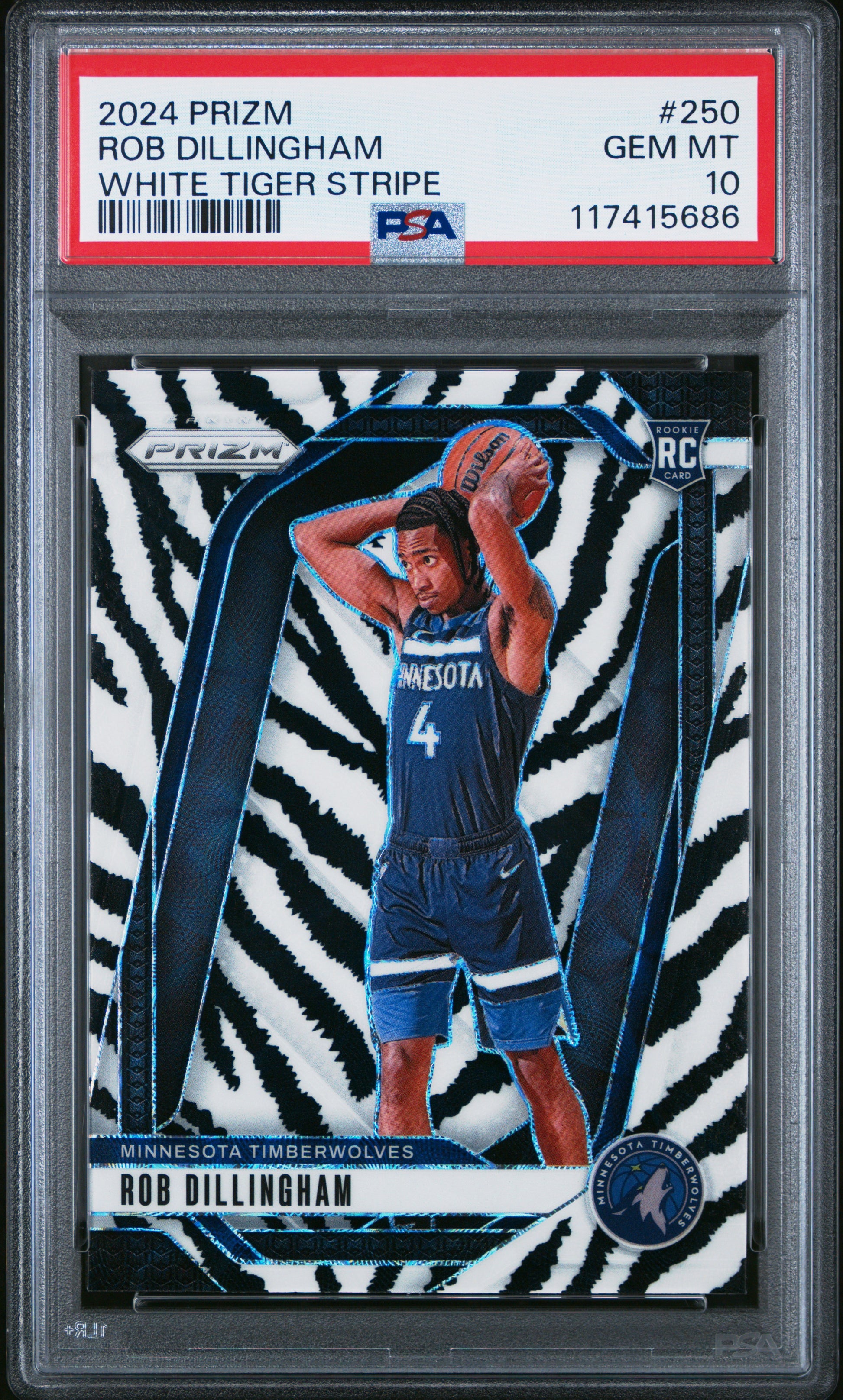 Rob Dillingham 2024 Panini Prizm Rookie #250 White Tiger Stripe PSA 10 Gem Mint