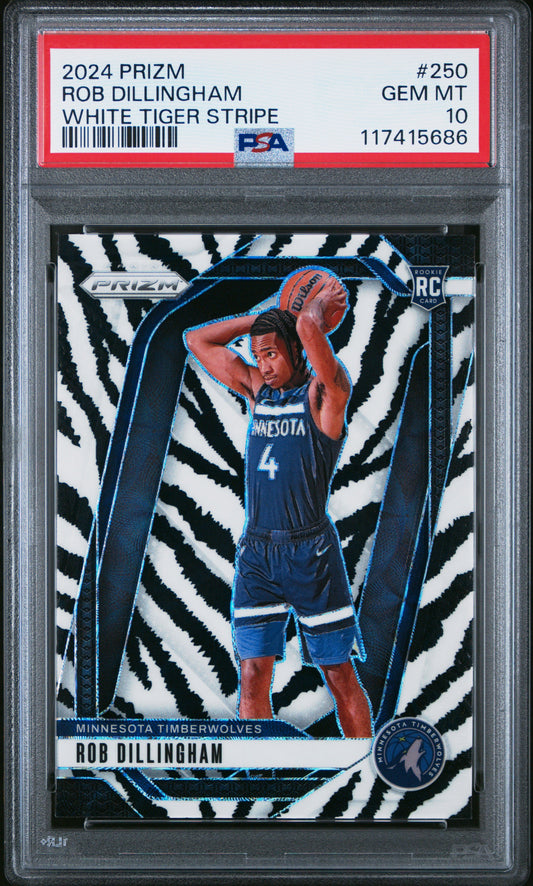 Rob Dillingham 2024 Panini Prizm Rookie #250 White Tiger Stripe PSA 10 Gem Mint