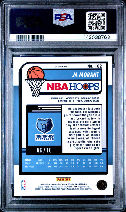 Ja Miorant 2023 Hoops Premium Stock #102 Gold Pulsar #6/10 PSA 10 Gem Mint