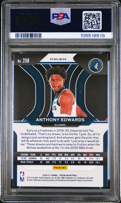 Anthony Edwards 2020 Panini Prizm #258 Silver Prizm PSA 9 Mint