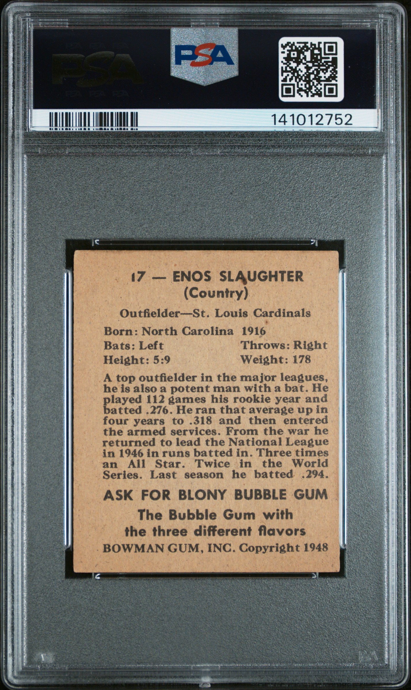 Enos Slaughter 1948 Bowman #17 PSA 6 Ex-Mint