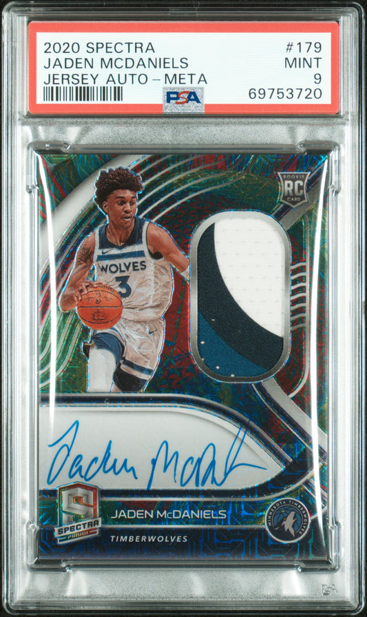 Jaden McDaniels 2020 Panini Spectra #179 Meta Patch Auto #3/25 Jersey# PSA 9 Mint