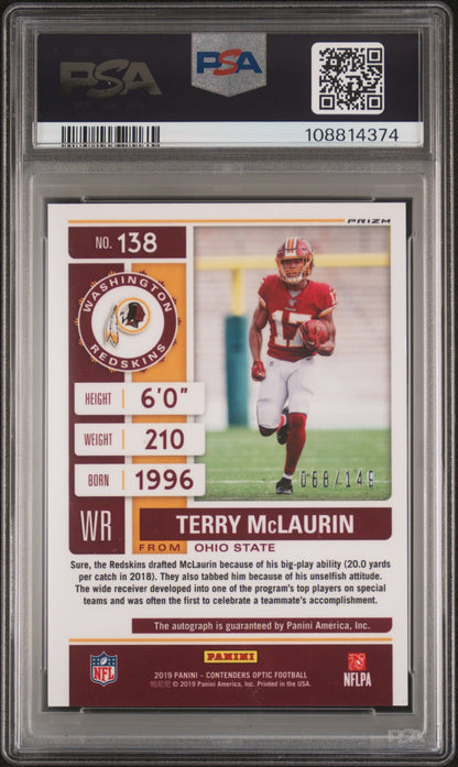 Terry McLaurin 2019 Panini Contenders Optic Teal Autograph #68/149 PSA 9 Auto 10