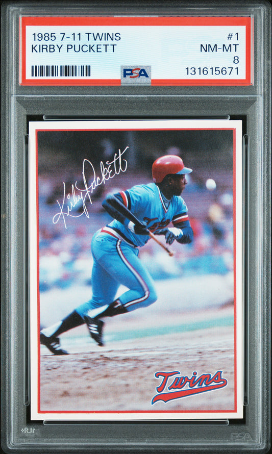 Kirby Puckett 1985 7-11 Twins Rookie #1 PSA 8 Nm-Mint