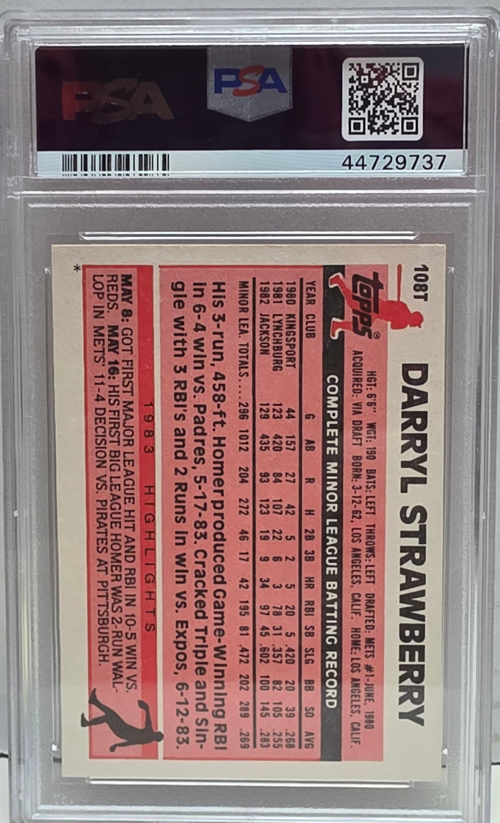 Darryl Strawberry 1983 Topps Traded Rookie #108T PSA 9 Mint