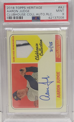 Aaron Judge 2018 Topps Heritage Clubhouse Collection Auto Jersey #21/25 PSA 9 Mint