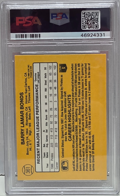 Barry Bonds 1987 Donruss Rookie #361 PSA 10 Gem Mint