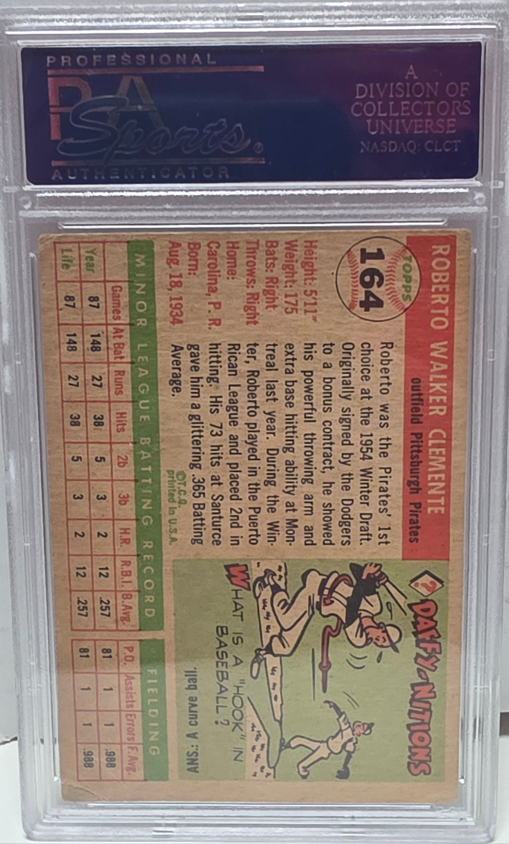 Roberto Clemente 1955 Topps Rookie #164 PSA 3 Very Good