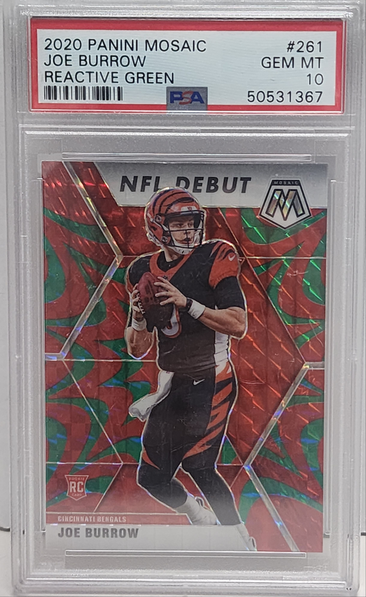 Joe Burrow 2020 Panini Mosaic Rookie #261 Reactive Green PSA 10 Gem Mint