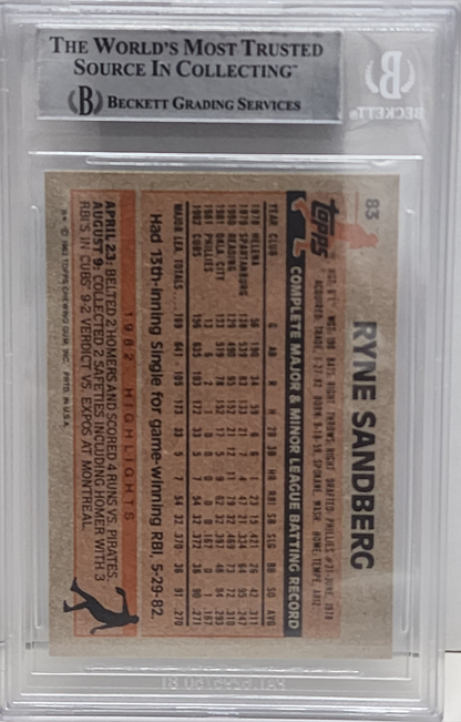 Ryne Sandberg 1983 Topps #83 Rookie Autograph BGS Auth