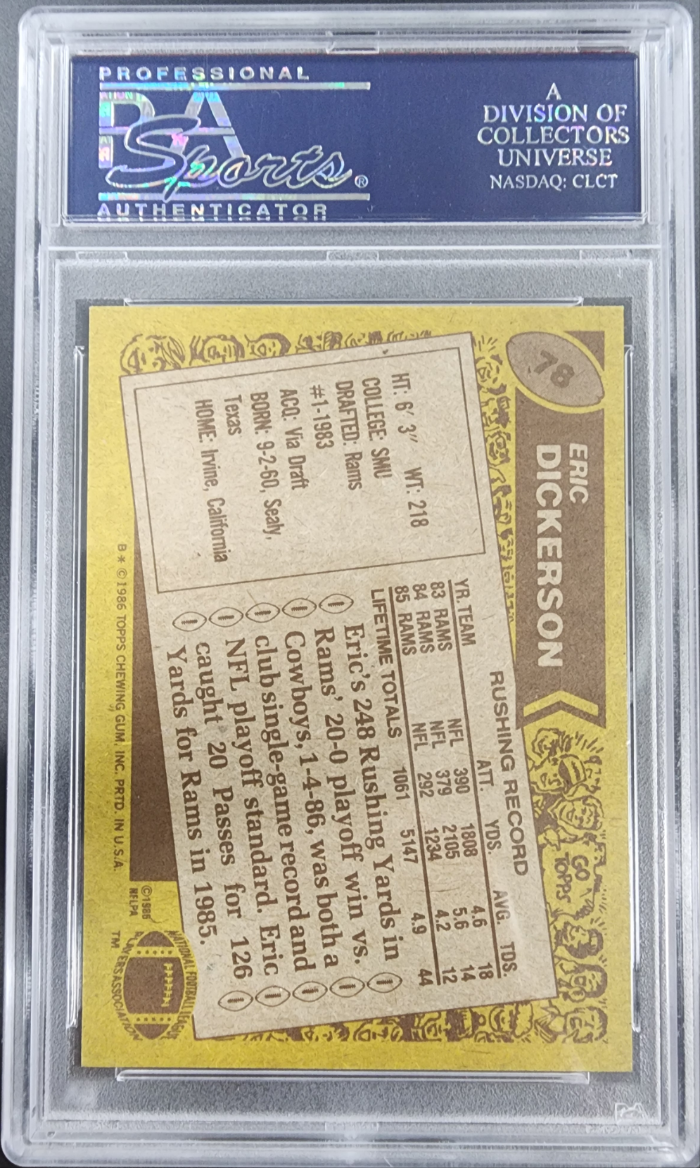 Eric Dickerson 1986 Topps #78 PSA 9 Mint