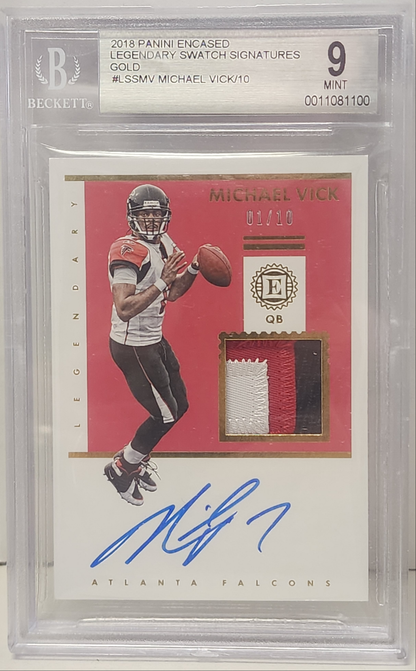 Michael Vick 2018 Panini Encased Gold Patch Auto #1/10 BGS 9 Mint