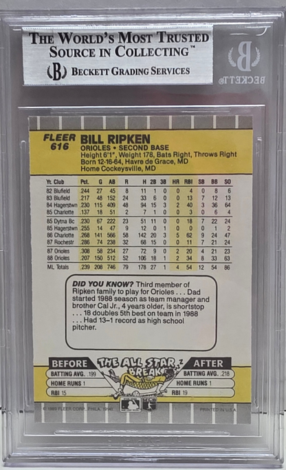 Billy Ripken 1989 Fleer FF Error #616 BGS 9 Mint