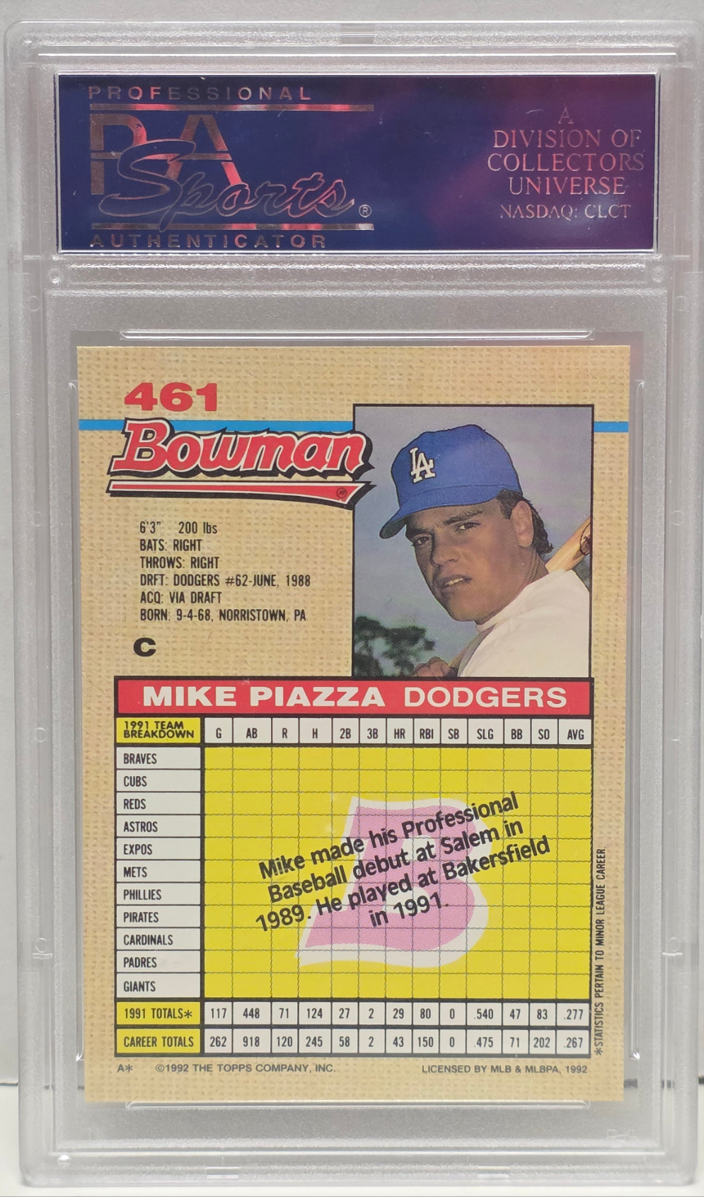 Mike Piazza 1992 Bowman Rookie #461 PSA 10 Gem Mint