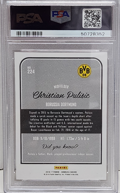 Christian Pulisic 2016 Panini Donruss #224 PSA 10 Gem Mint