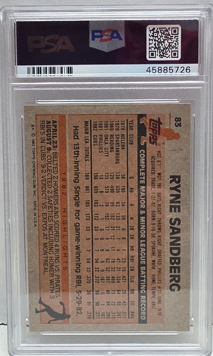 Ryne Sandberg 1983 Topps Rookie #83 PSA 9 Mint