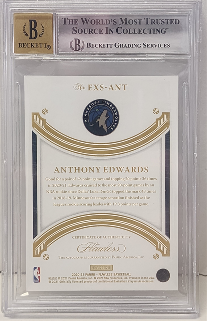 Anthony Edwards 2020 Panini Flawless Gold Excellence Auto #2/10 BGS 9 Auto 10