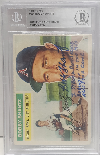 Bobby Shantz 1956 Topps #281 Autograph w/Inscriptions BGS Auth