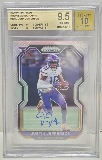 Justin Jefferson 2020 Panini Prizm Rookie Autograph #398 BGS 9.5 Gem Mint Auto 10