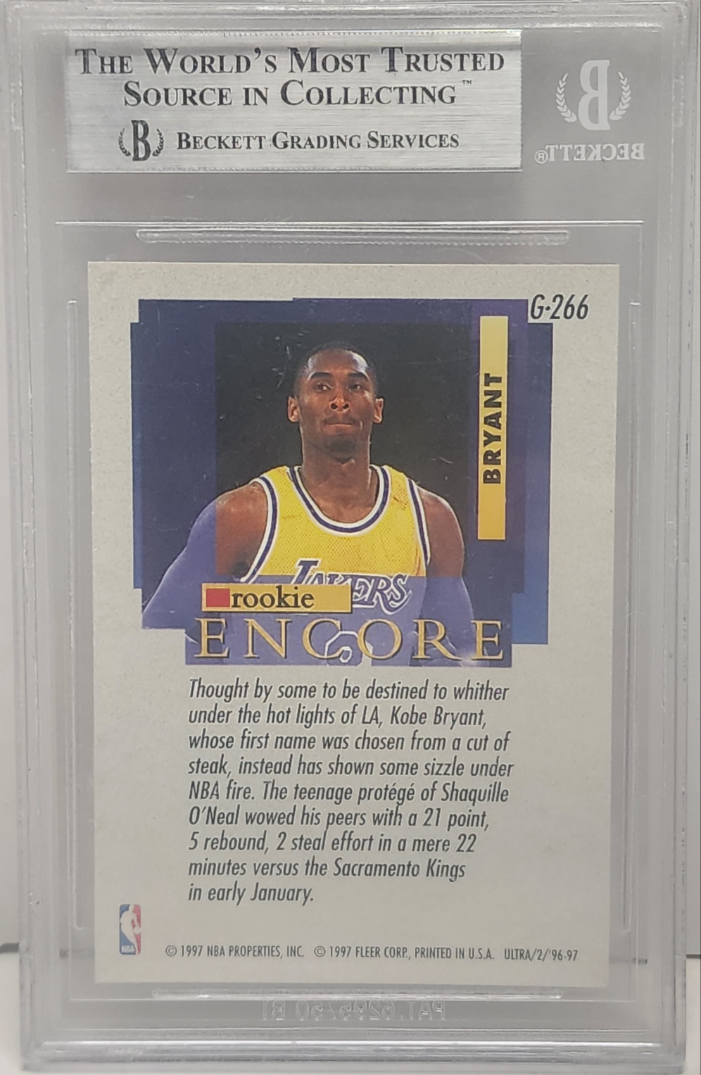 Kobe Bryant 1996 Ultra Rookie #G266 Gold Medallion BGS 9 Mint