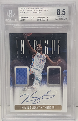 Kevin Durant 2013 Panini Intrigue Dual Jersey Auto #10/49 BGS 8.5 Auto 10