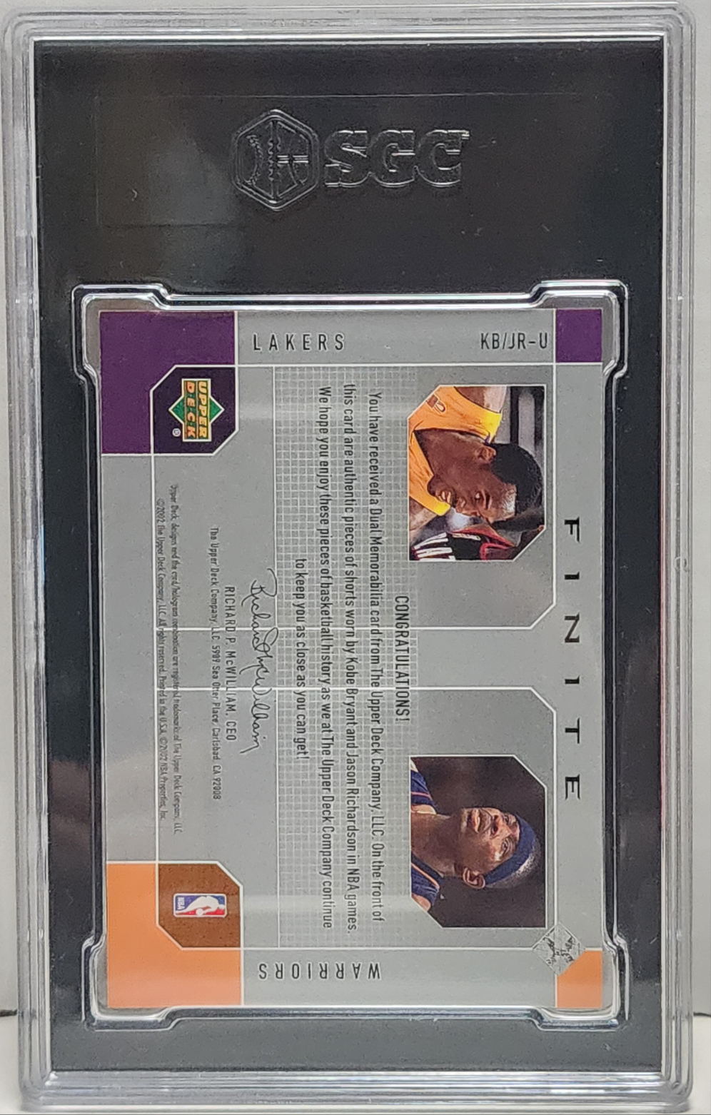Kobe Bryant + Jason Richardson 2002 Upper Deck Finite Dual Jersey SGC 9.5+