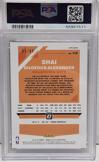 Shai Gilgeous-Alexander 2019 Donruss Optic #113 Red Choice #60/88 PSA 10 Gem Mint