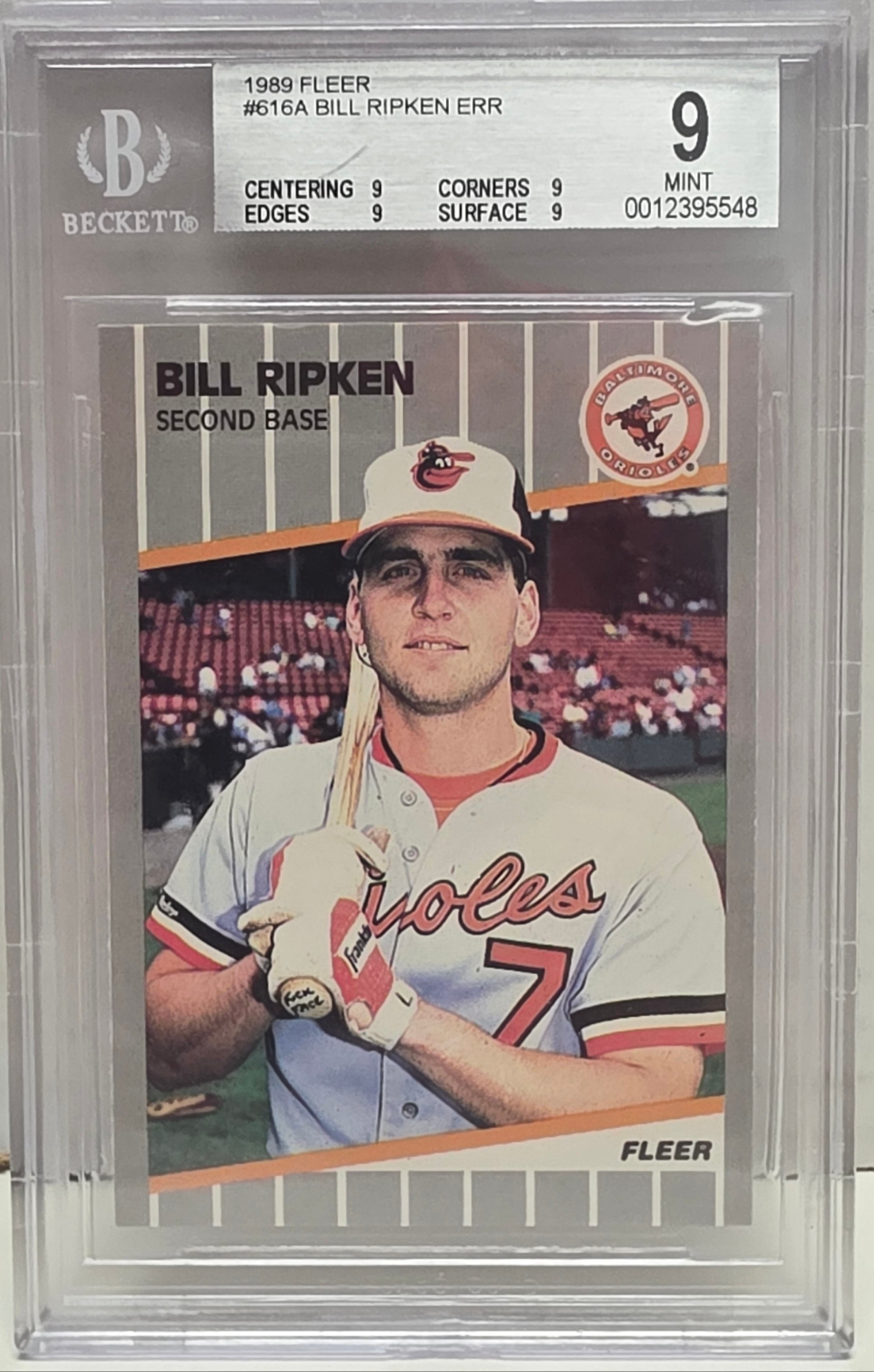 Billy Ripken 1989 Fleer FF Error #616 BGS 9 Mint