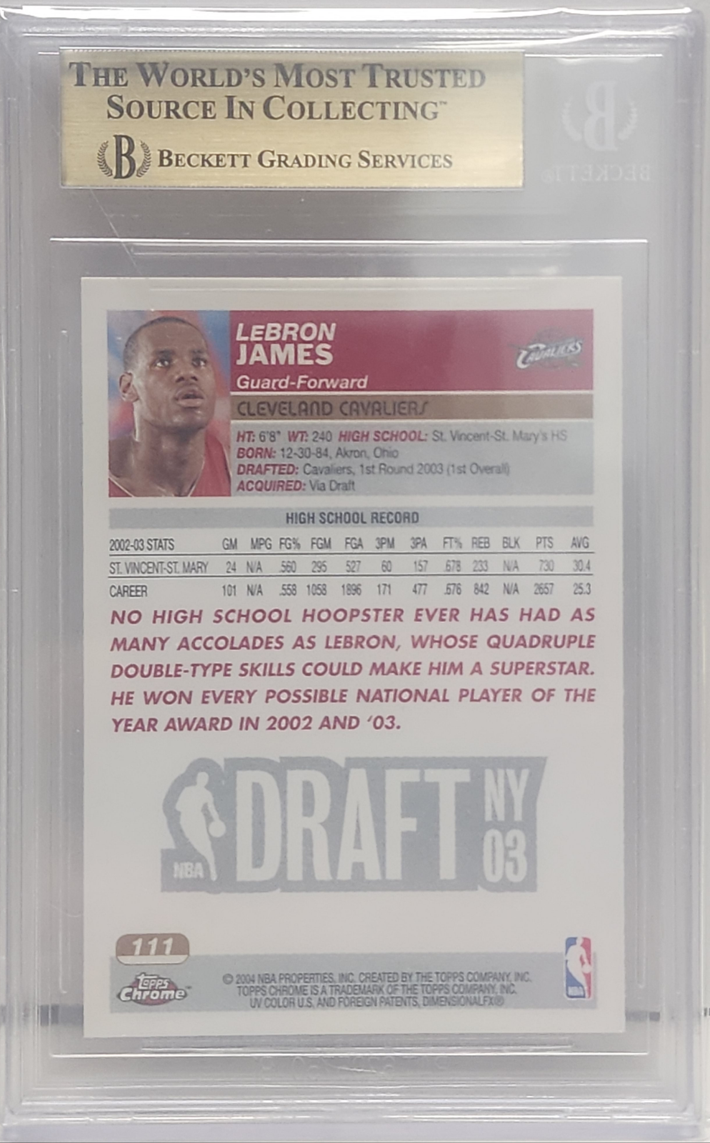 LeBron James 2003 Topps Chrome Rookie #111 BGS 9.5 Gem Mint