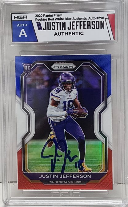 Justin Jefferson 2020 Panini Prizm Red White Blue Prizm Rookie Auto HGA Auth